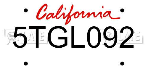 5TGL092 California License Plate