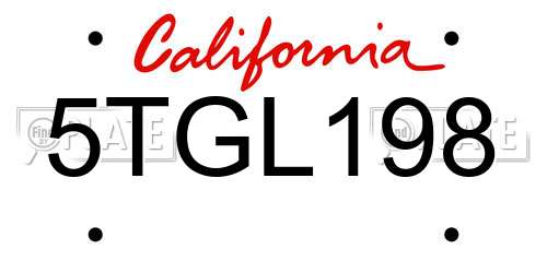 5TGL198 California License Plate