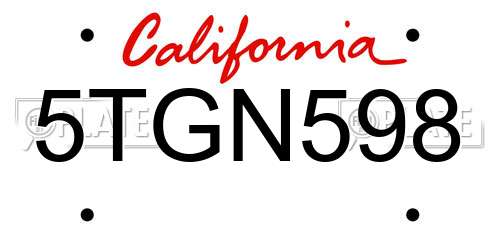 5TGN598 California License Plate