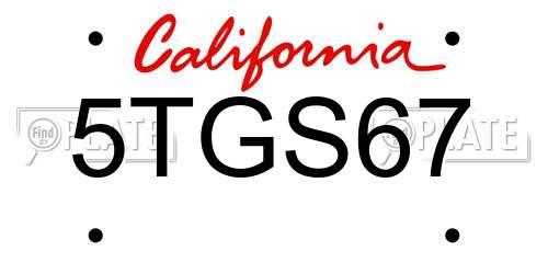 5TGS67 California License Plate