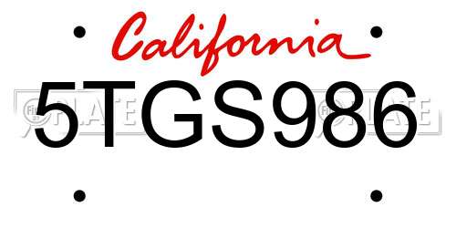 5TGS986 California License Plate