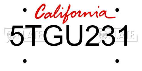 5TGU231 California License Plate