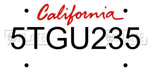 5TGU235 California License Plate