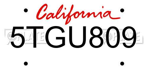 5TGU809 California License Plate