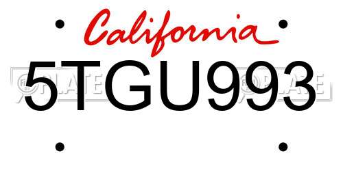 5TGU993 California License Plate