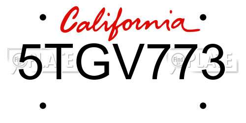 5TGV773 California License Plate