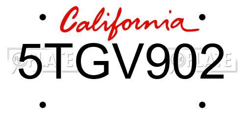 5TGV902 California License Plate