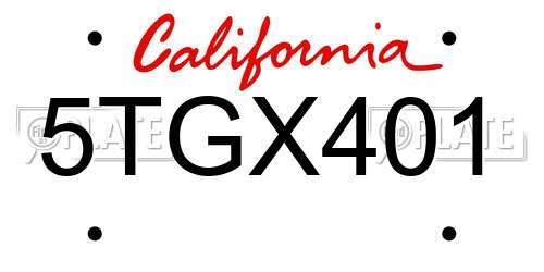 5TGX401 California License Plate