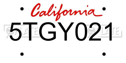 5TGY021 California License Plate