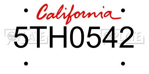 5TH0542 California License Plate