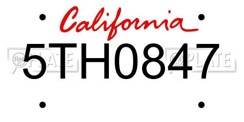 5TH0847 California License Plate