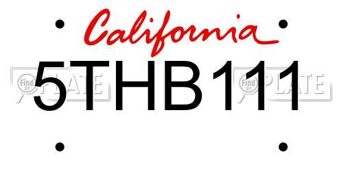 5THB111 California License Plate