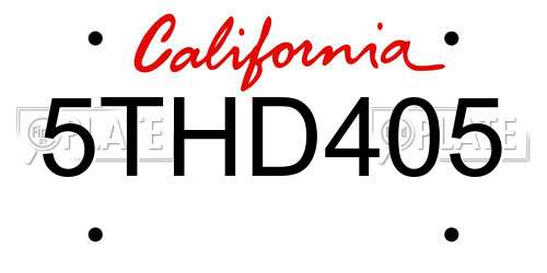 5THD405 California License Plate