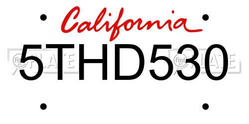 5THD530 California License Plate