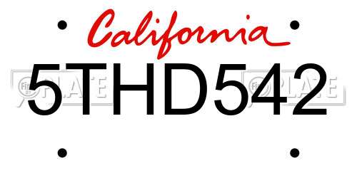 5THD542 California License Plate