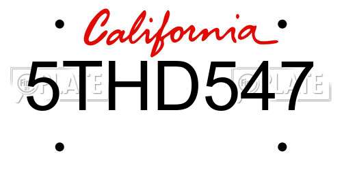 5THD547 California License Plate