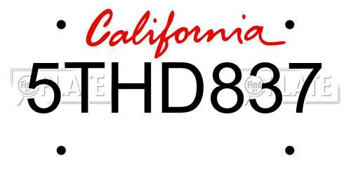 5THD837 California License Plate