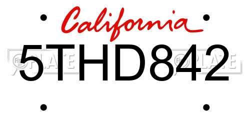 5THD842 California License Plate