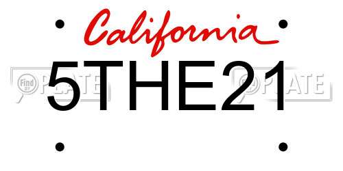 5THE21 California License Plate