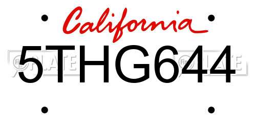5THG644 California License Plate