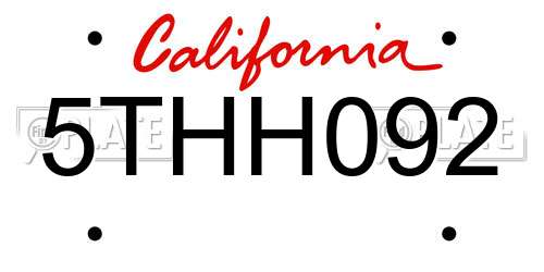 5THH092 California License Plate