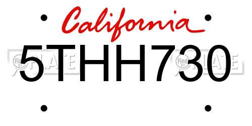 5THH730 California License Plate