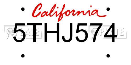 5THJ574 California License Plate