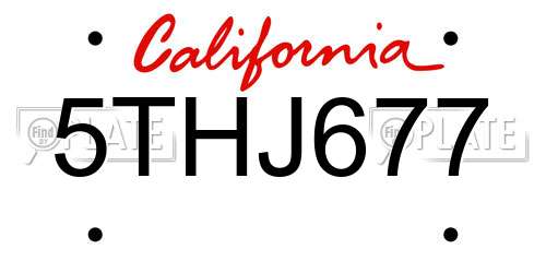 5THJ677 California License Plate