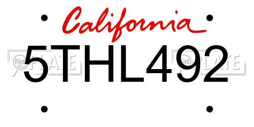 5THL492 California License Plate