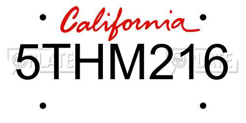5THM216 California License Plate