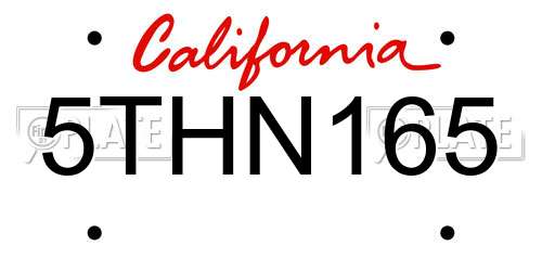 5THN165 California License Plate