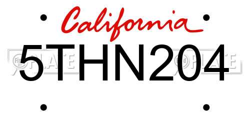 5THN204 California License Plate