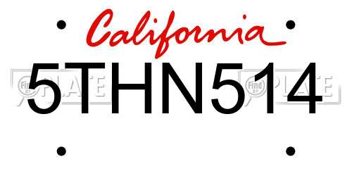 5THN514 California License Plate