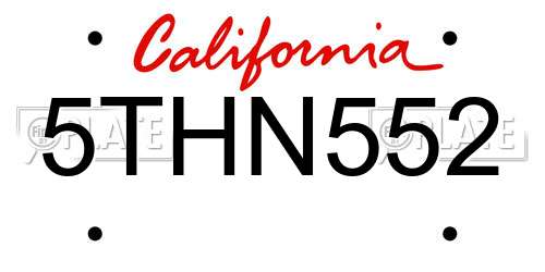 5THN552 California License Plate