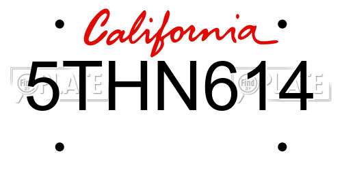 5THN614 California License Plate
