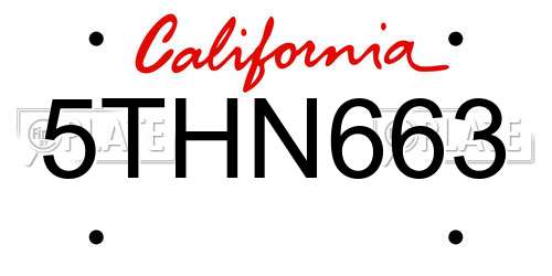 5THN663 California License Plate