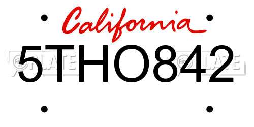 5THO842 California License Plate