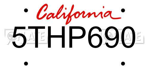 5THP690 California License Plate