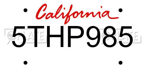 5THP985 California License Plate