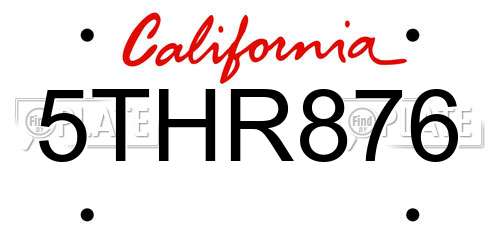 5THR876 California License Plate