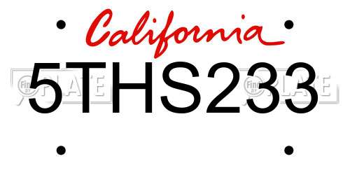 5THS233 California License Plate