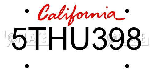 5THU398 California License Plate