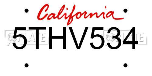 5THV534 California License Plate