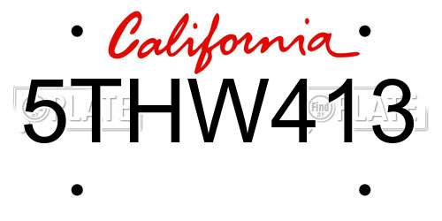 5THW413 California License Plate