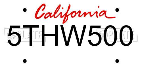 5THW500 California License Plate
