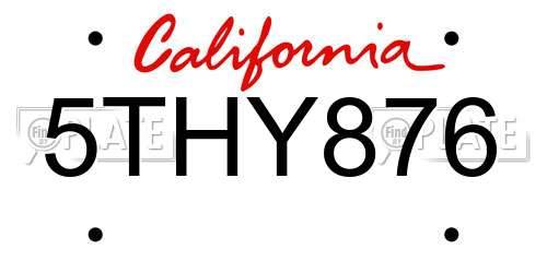 5THY876 California License Plate