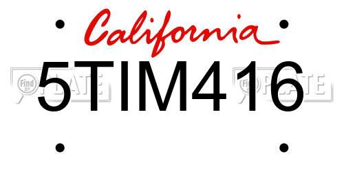 5TIM416 California License Plate