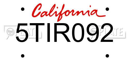 5TIR092 California License Plate