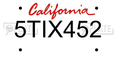 5TIX452 California License Plate