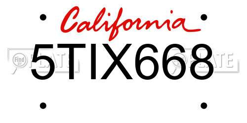 5TIX668 California License Plate